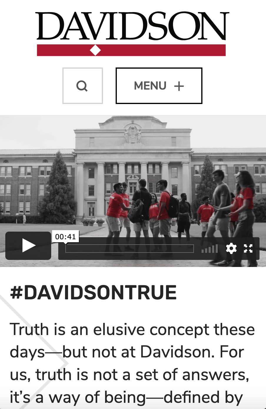 Davidson College Website Home Page (Mobile) Screenshot